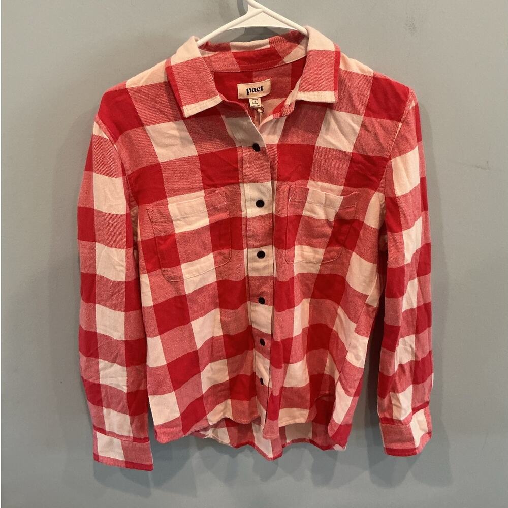 NEW PACT Womens Organic Cotton Mila Flannel Shirt S Red Checkered Summer Picnic
